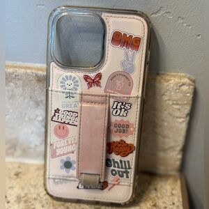 Trendy Pink Phone Case with Strap and Stickers